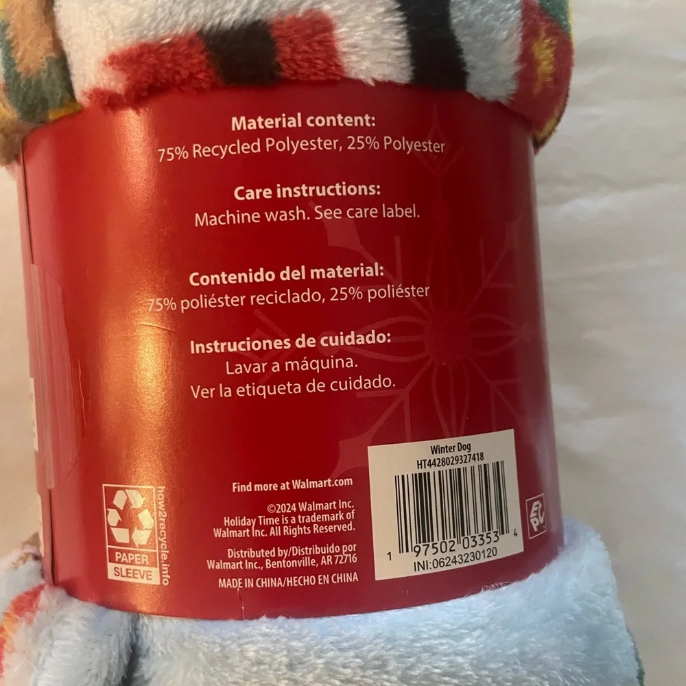 Holiday Time Light Blue Plush Throw Blanket with Dogs and Christmas Trees
